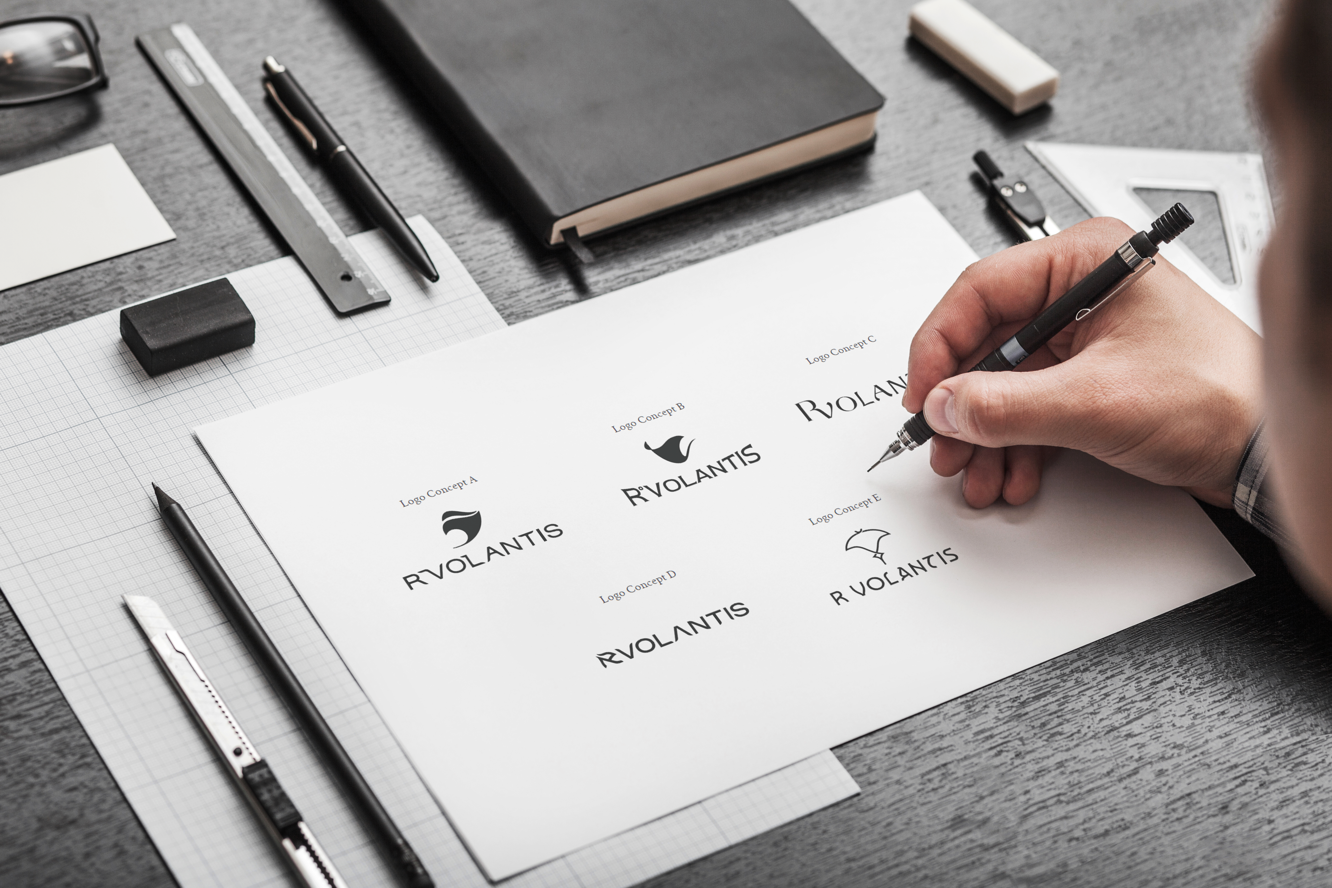 R Volantis Logo Concept by Logo Designer Singapore